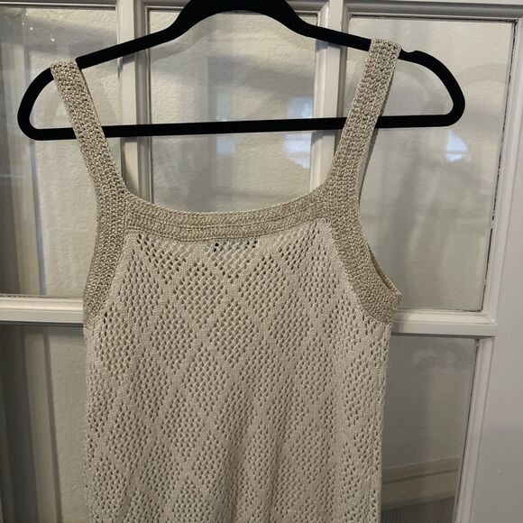 Venus Cream Gold Sleeveless Crochet Knit Sweater Dress Lace Detail Womens Medium - Picture 11 of 13